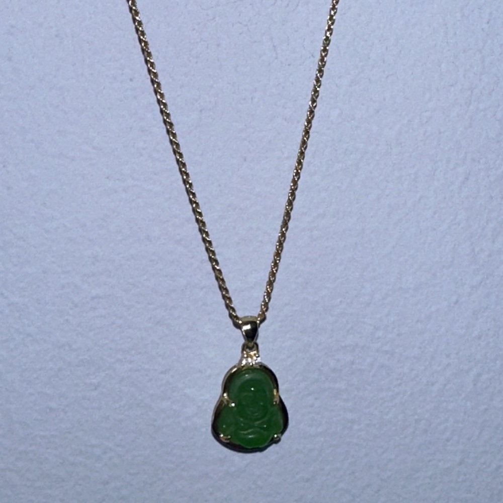 10K Plated Gold Green Buddha Necklace